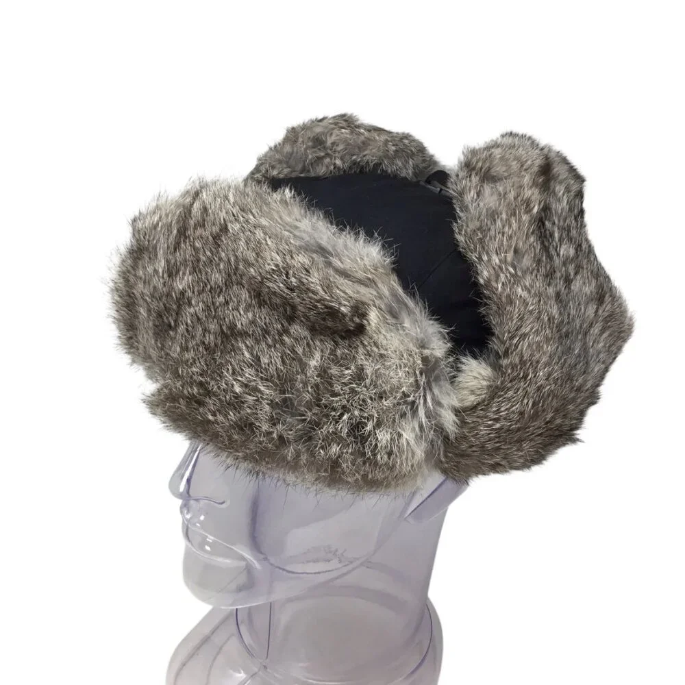 American Classics Real Rabbit Fur Trapper Hat Ear Flaps Insulated Sz M Aviator